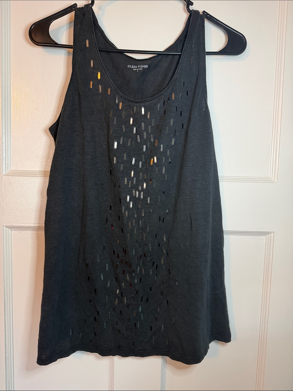 Eileen Fisher Charcoal Gray Sleeveless Tank with reflective Accents size Small